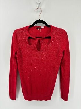 Vila Milano Bold Red Wool Blend Twist Open Neck Long Sleeve Blouse